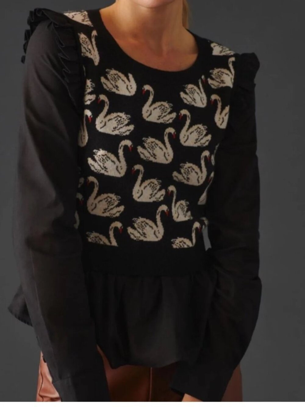 Anthropologie Maeve Ruffled Twofer Sweater Swan